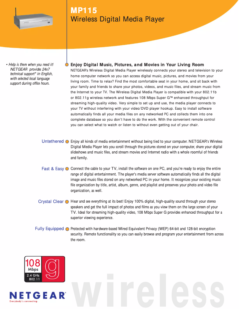 Page 1 de la notice Fiche technique Netgear MP115
