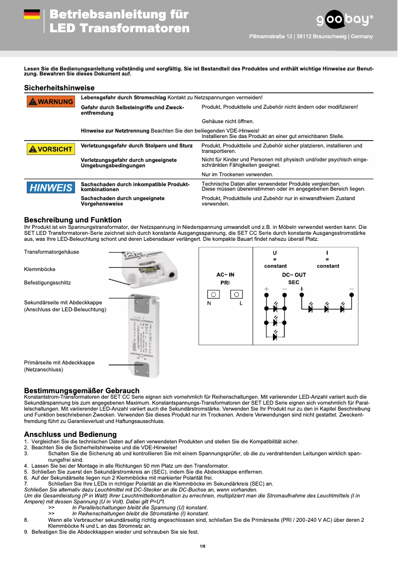 Image de la première page du manuel de l'appareil SET 12-06 LED slim