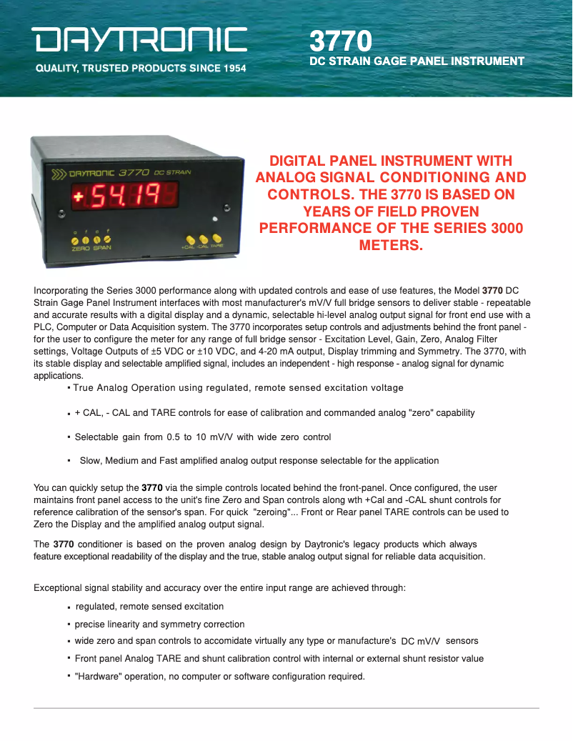 Page 1 de la notice Fiche technique Daytronic 3770DC