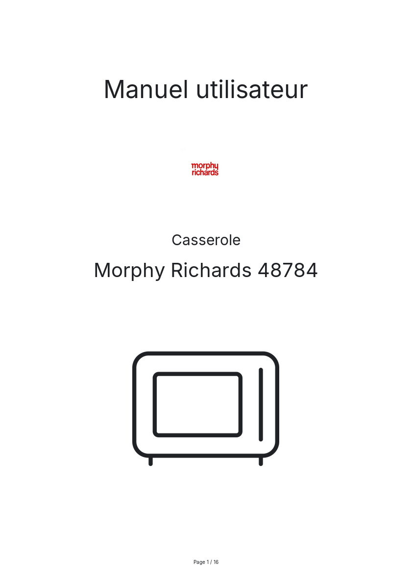 Page n°1 - Manuel utilisateur Morphy Richards 48784