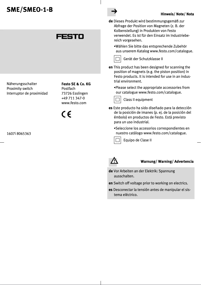 Page 1 de la notice Manuel utilisateur Festo SMEO-1-B