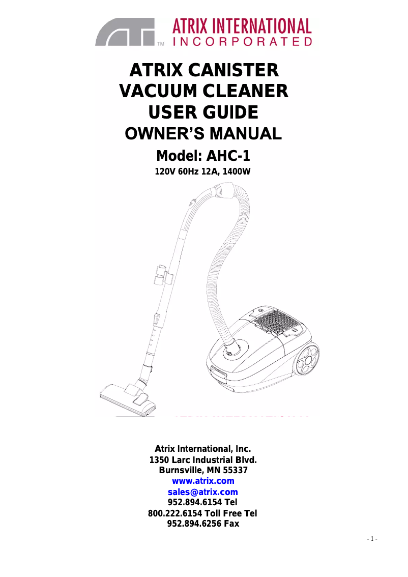 Page n°1 - Manuel utilisateur Atrix Turbo Red AHC-1