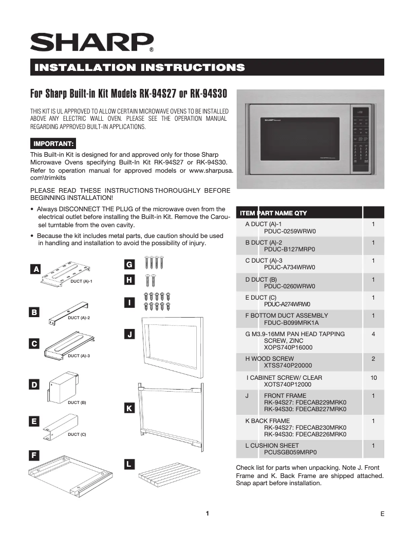 Page n°1 - Guide d'installation Sharp SMC1585BW