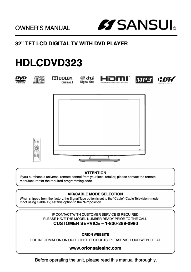 Page n°1 - Manuel utilisateur Sansui HDLCDVD323