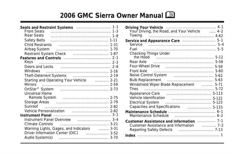Page 1 de la notice Manuel utilisateur GMC Sierra 1500HD (2006)