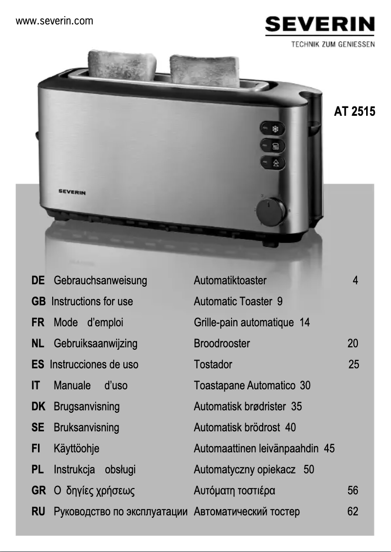 Page 1 de la notice Manuel utilisateur Severin AT 2515