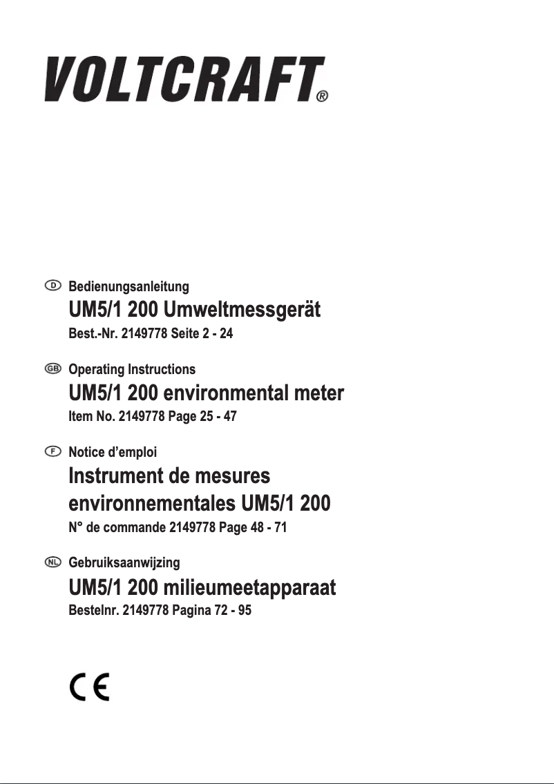 Page 1 de la notice Manuel utilisateur Voltcraft UM5/1 200