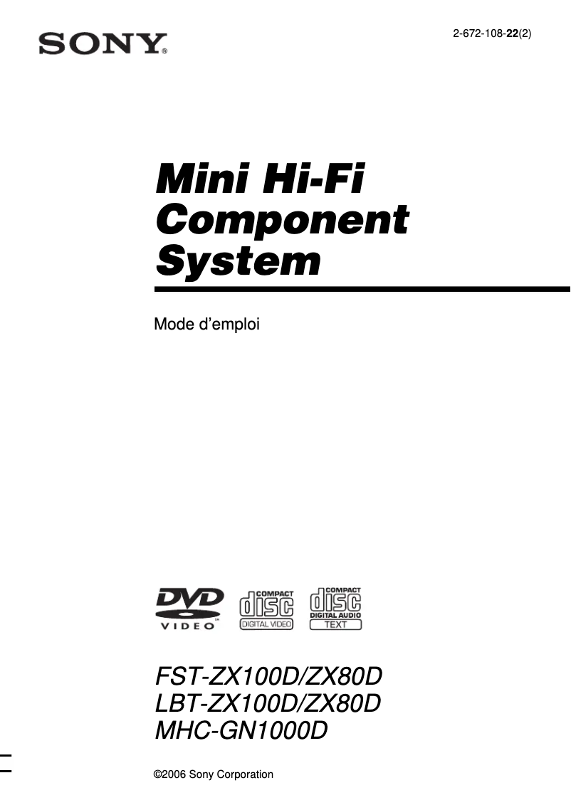 Page 1 de la notice Manuel utilisateur Sony LBT-ZX100D