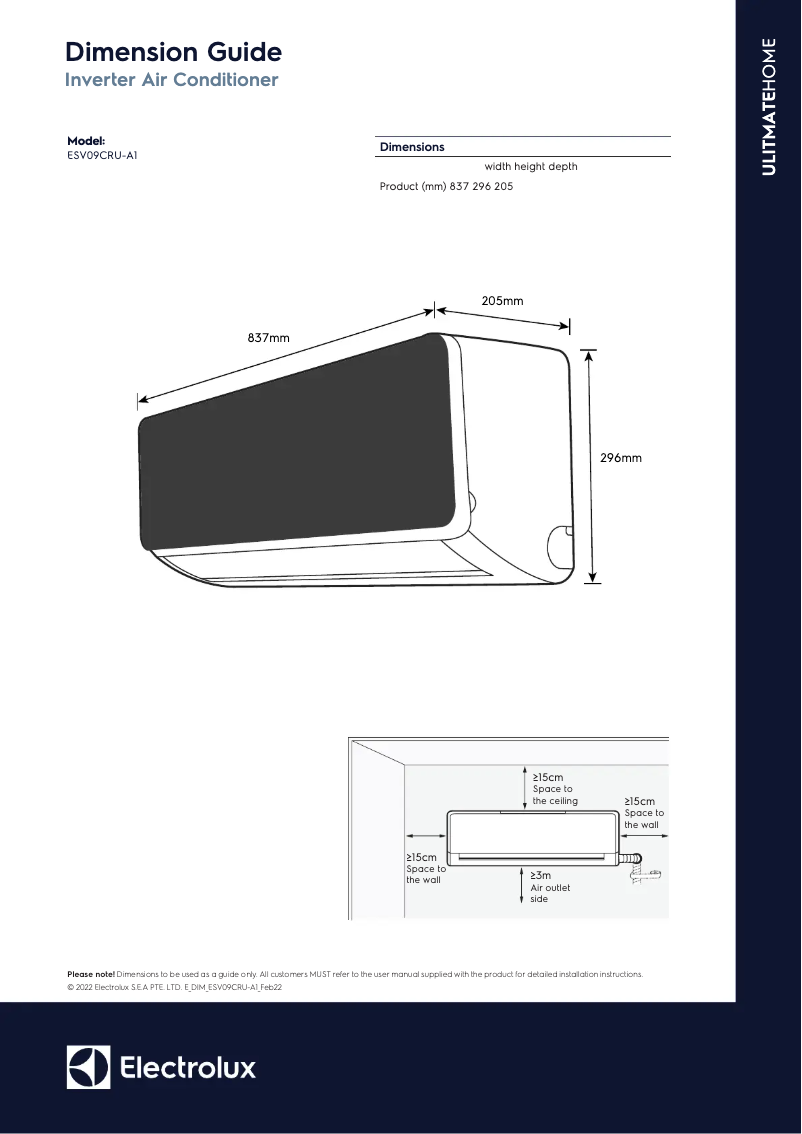 Page n°1 - Dessin technique Electrolux ESV09CRU-A1