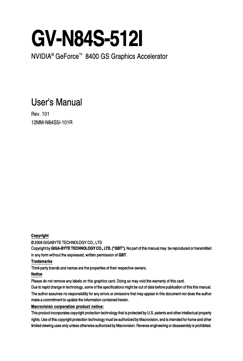Página 1 del manual Manual de usuario Gigabyte GV-N84S-512I