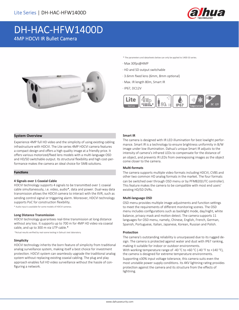 Image de la première page du manuel de l'appareil HAC-HFW1400D