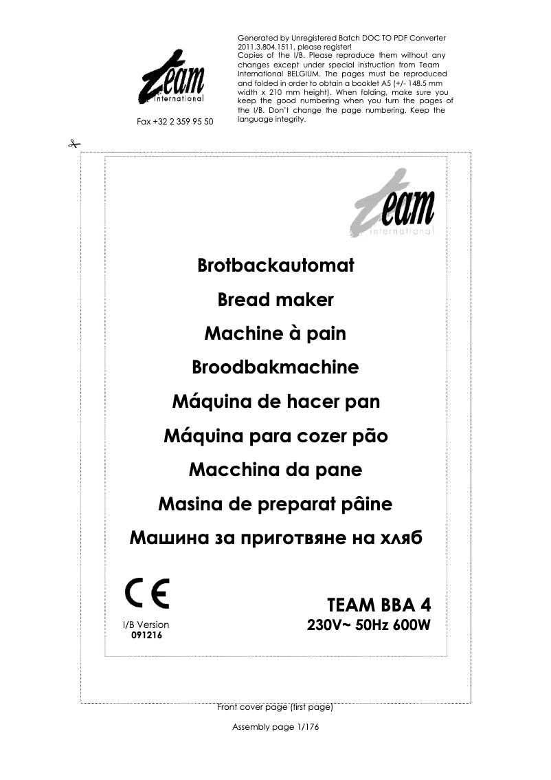 Page 1 de la notice Manuel utilisateur Team BBA 4
