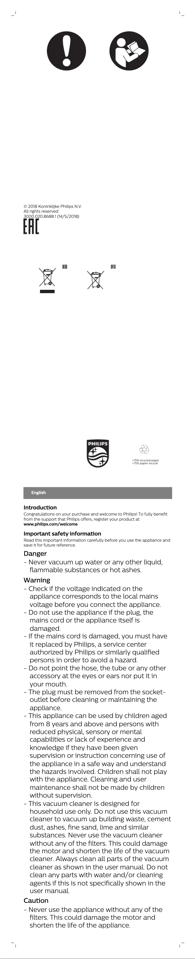 Page 1 de la notice Manuel utilisateur Philips PowerCyclone FC8087