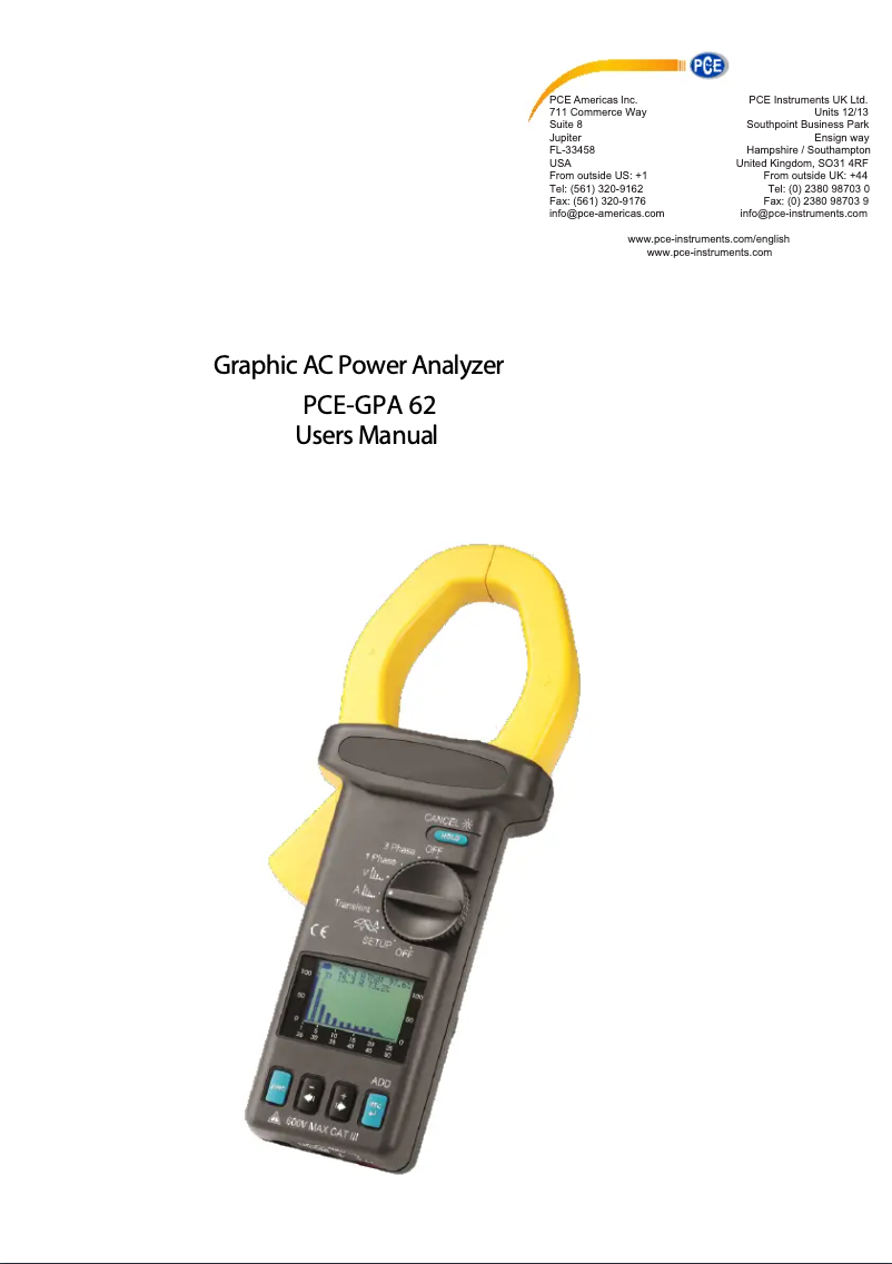 Page 1 de la notice Manuel utilisateur PCE Instruments PCE-GPA 62