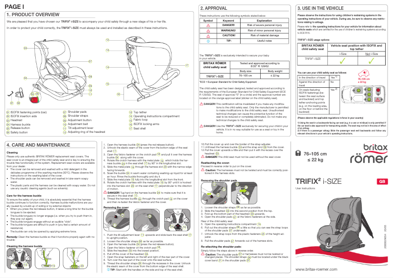 Page 1 de la notice Manuel utilisateur Britax-Römer Trifix 2 I-Size