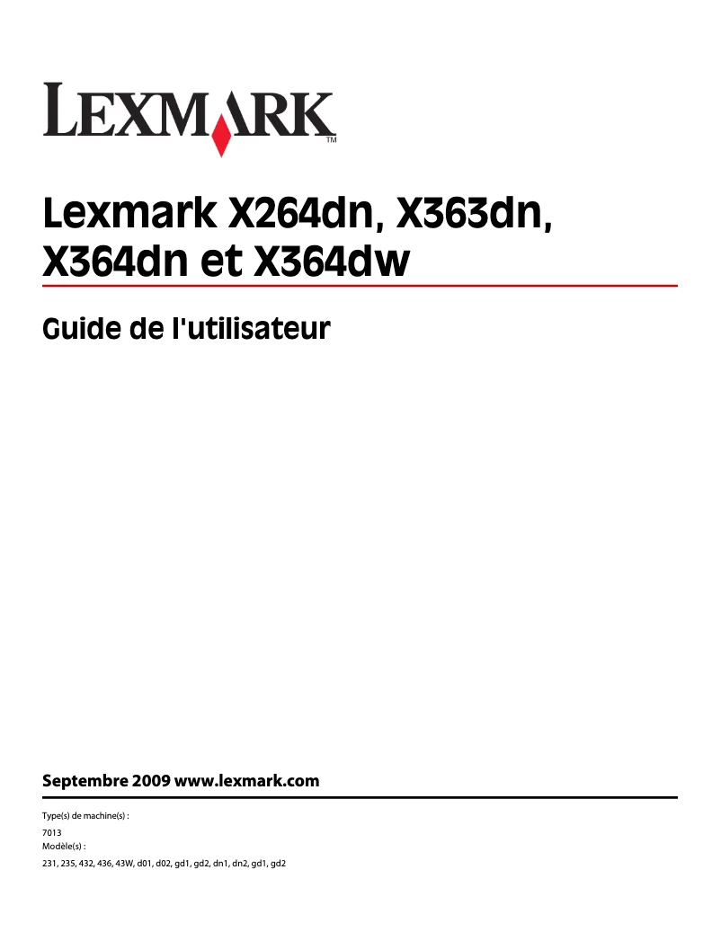 Page 1 de la notice Manuel utilisateur Lexmark X264