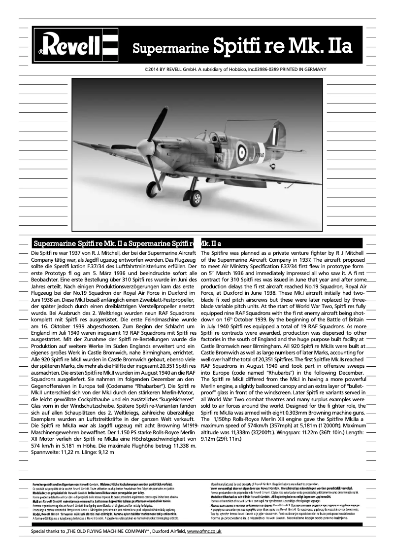 Page n°1 - Manuel utilisateur Revell Supermarine SPITFIRE Mk.IIa