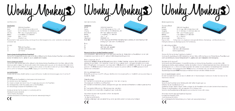 Page n°1 - Manuel utilisateur Wonky Monkey WM PB-7800