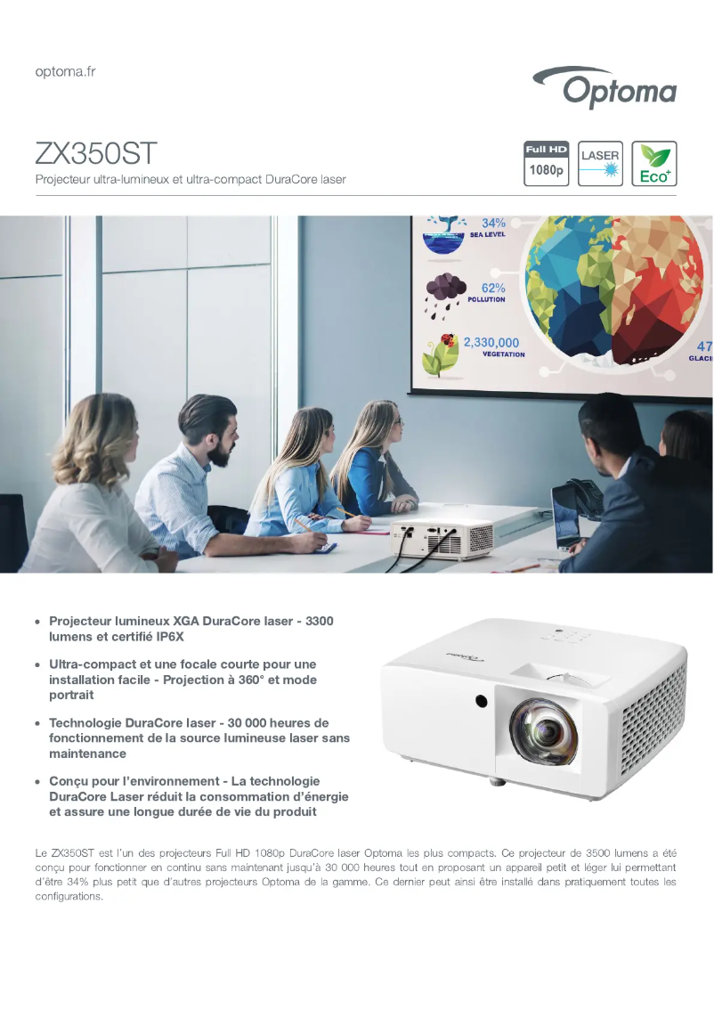 Page 1 de la notice Fiche technique Optoma ZX350ST