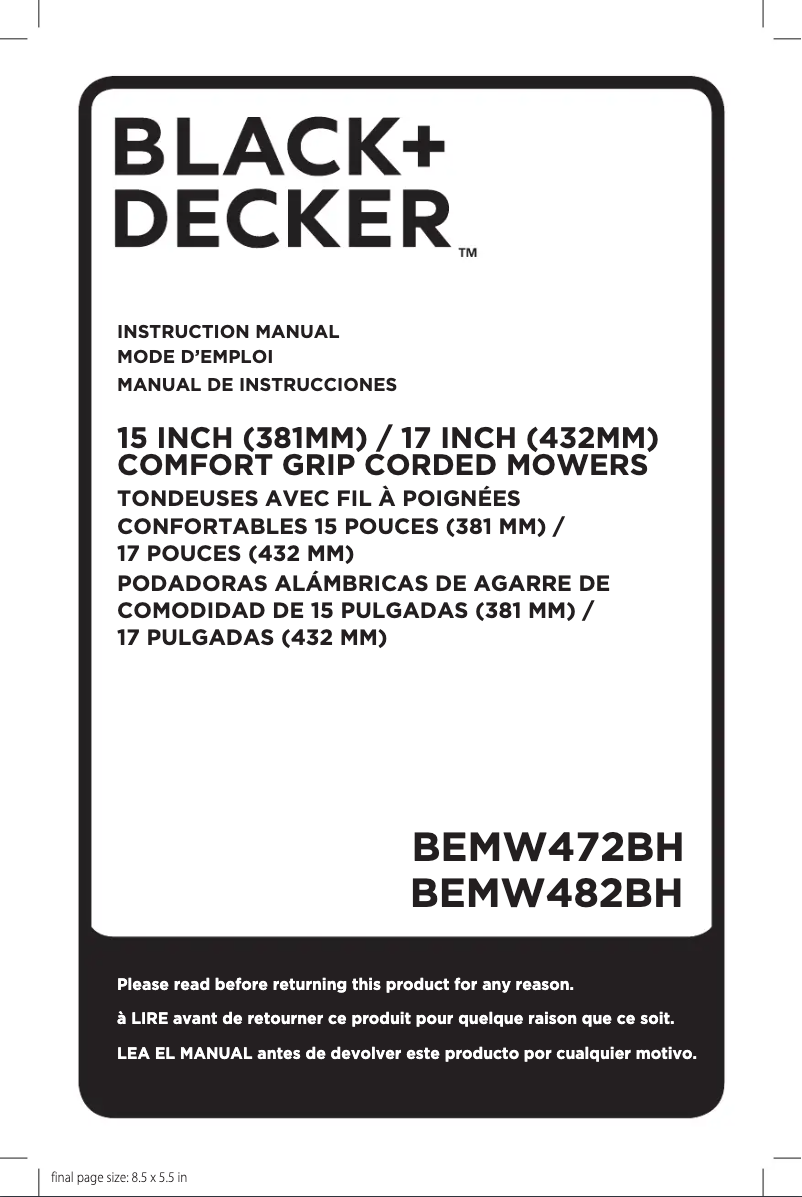 Page 1 de la notice Manuel utilisateur Black & Decker BEMW472BH