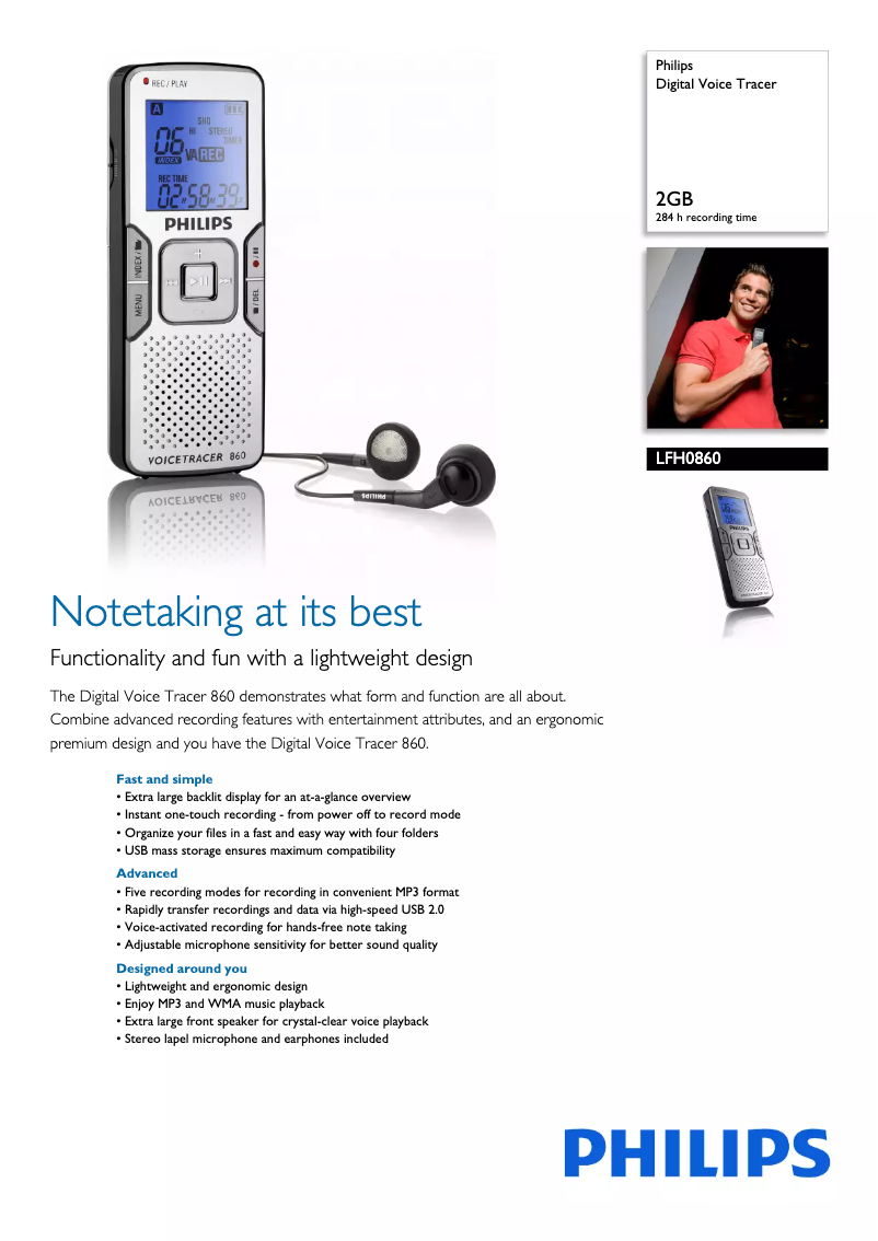 Image de la première page du manuel de l'appareil Digital Voice Tracer LFH0860