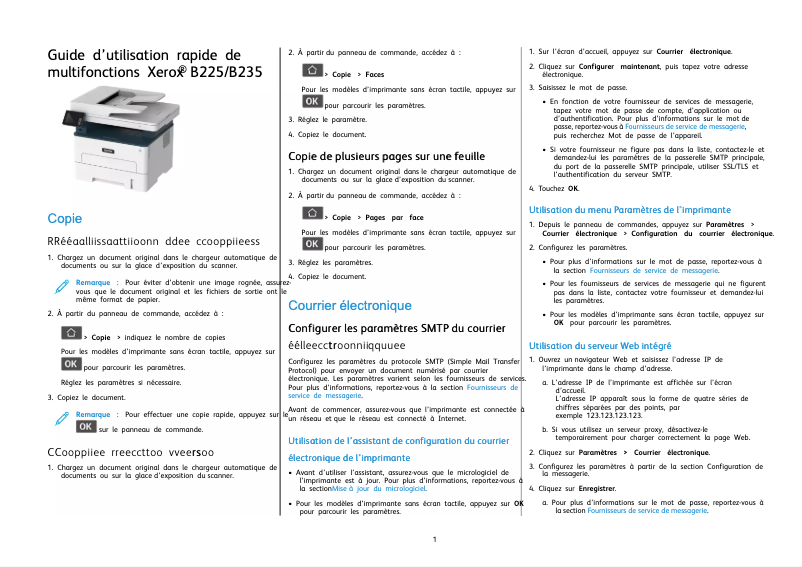 Page 1 de la notice Manuel utilisateur Xerox B225V