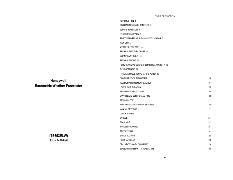 Page 1 de la notice Manuel utilisateur Honeywell TE653ELW