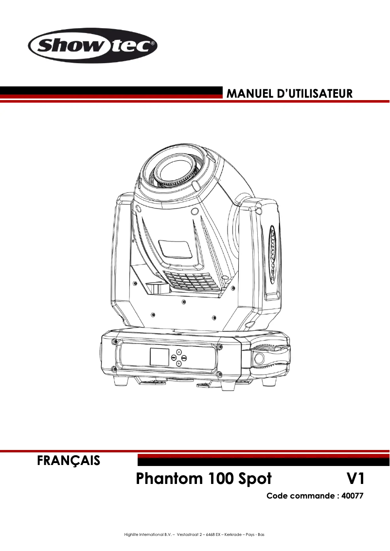 Page 1 de la notice Manuel utilisateur Showtec Phantom 100 Spot