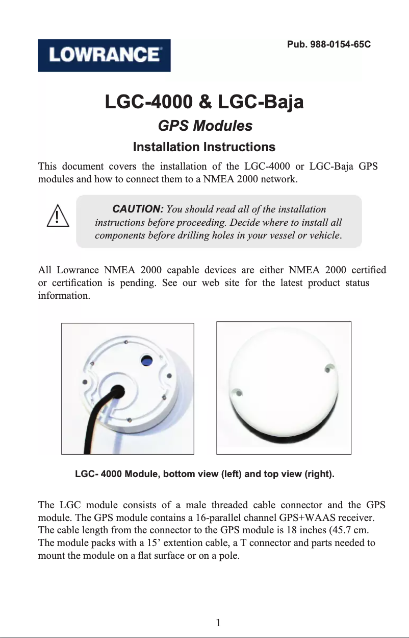 Page n°1 - Manuel utilisateur Lowrance LGC-Baja
