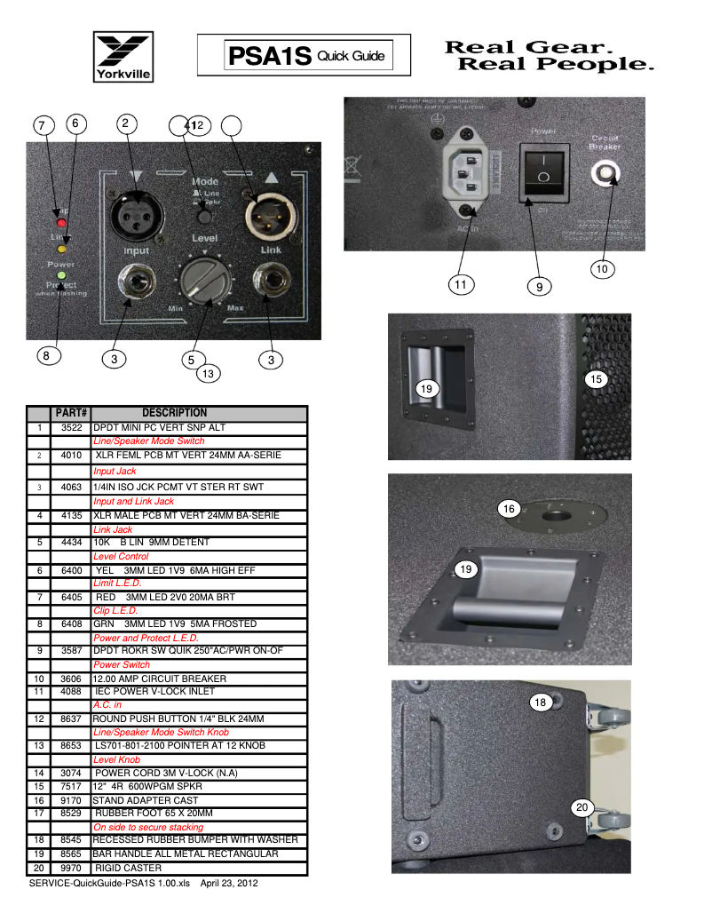 Page 1 de la notice Guide de démarrage rapide Yorkville Paraline PSA1S