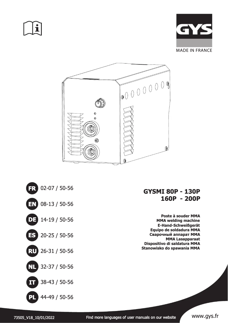 Image de la première page du manuel de l'appareil GYSMI 200P