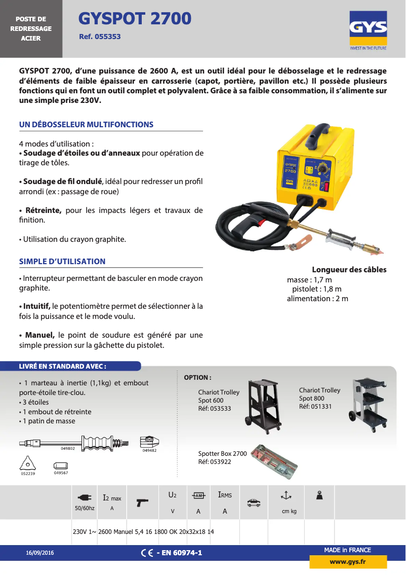 Page 1 de la notice Fiche technique GYS Gyspot 2700