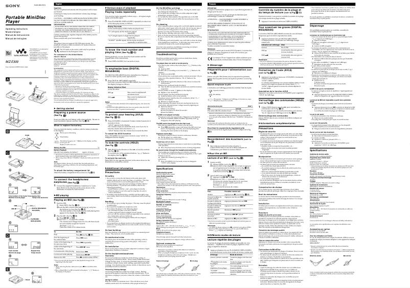 Page 1 de la notice Manuel utilisateur Sony MZ-E300