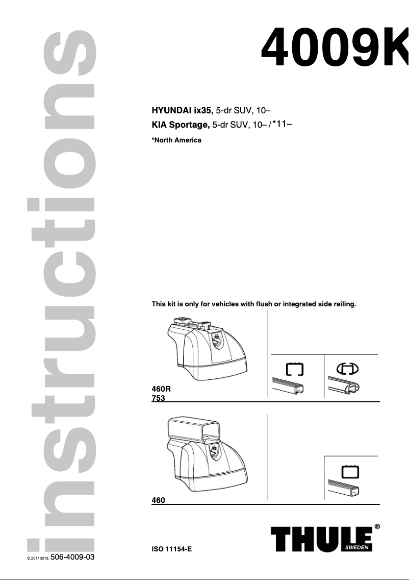 Page n°1 - Manuel utilisateur Thule Kit 4009