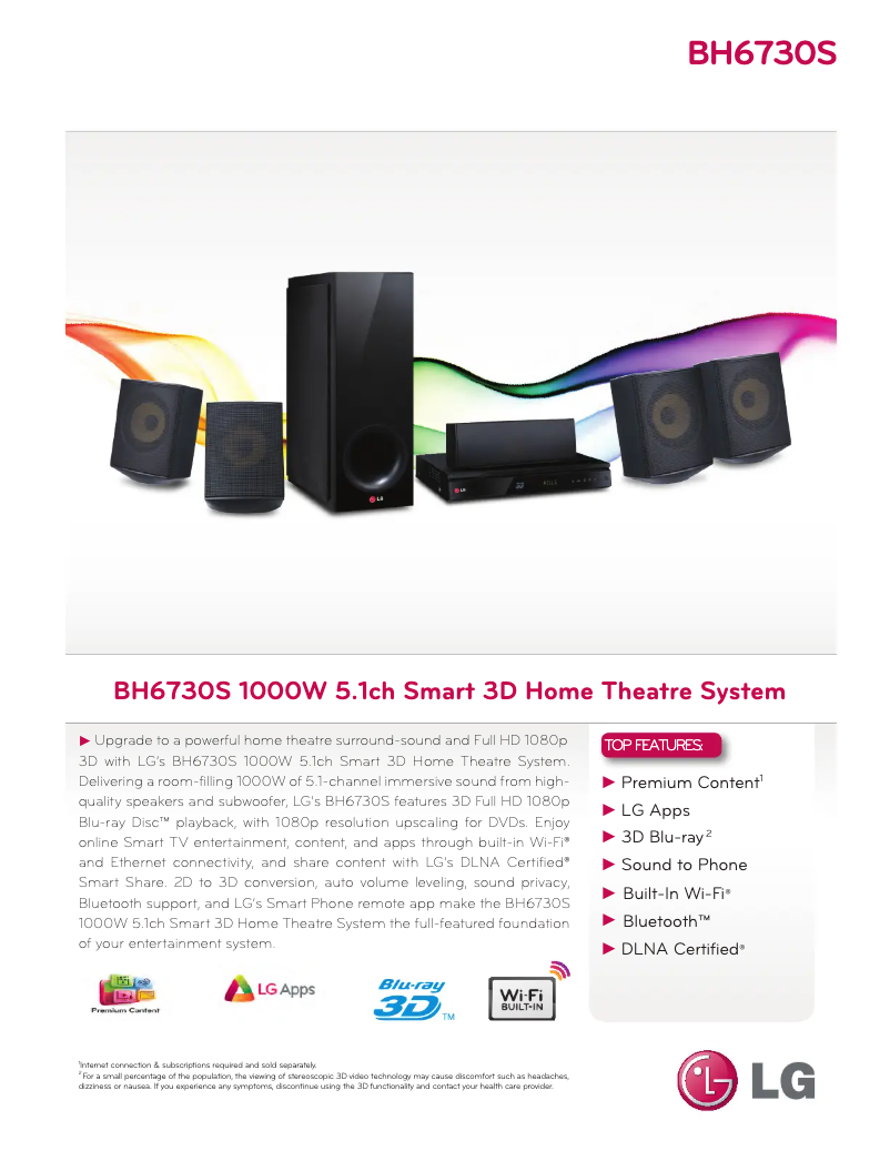 Página 1 del manual Ficha técnica LG BH6730S
