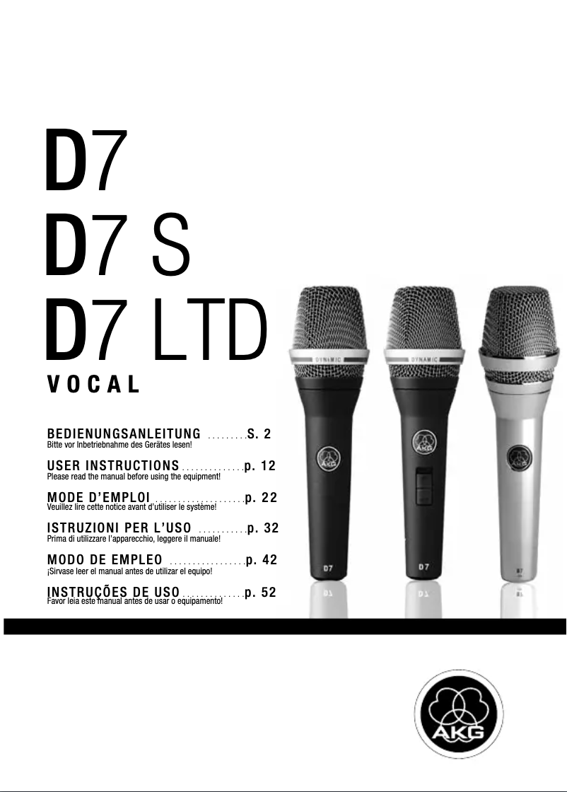 Page 1 de la notice Manuel utilisateur AKG D7