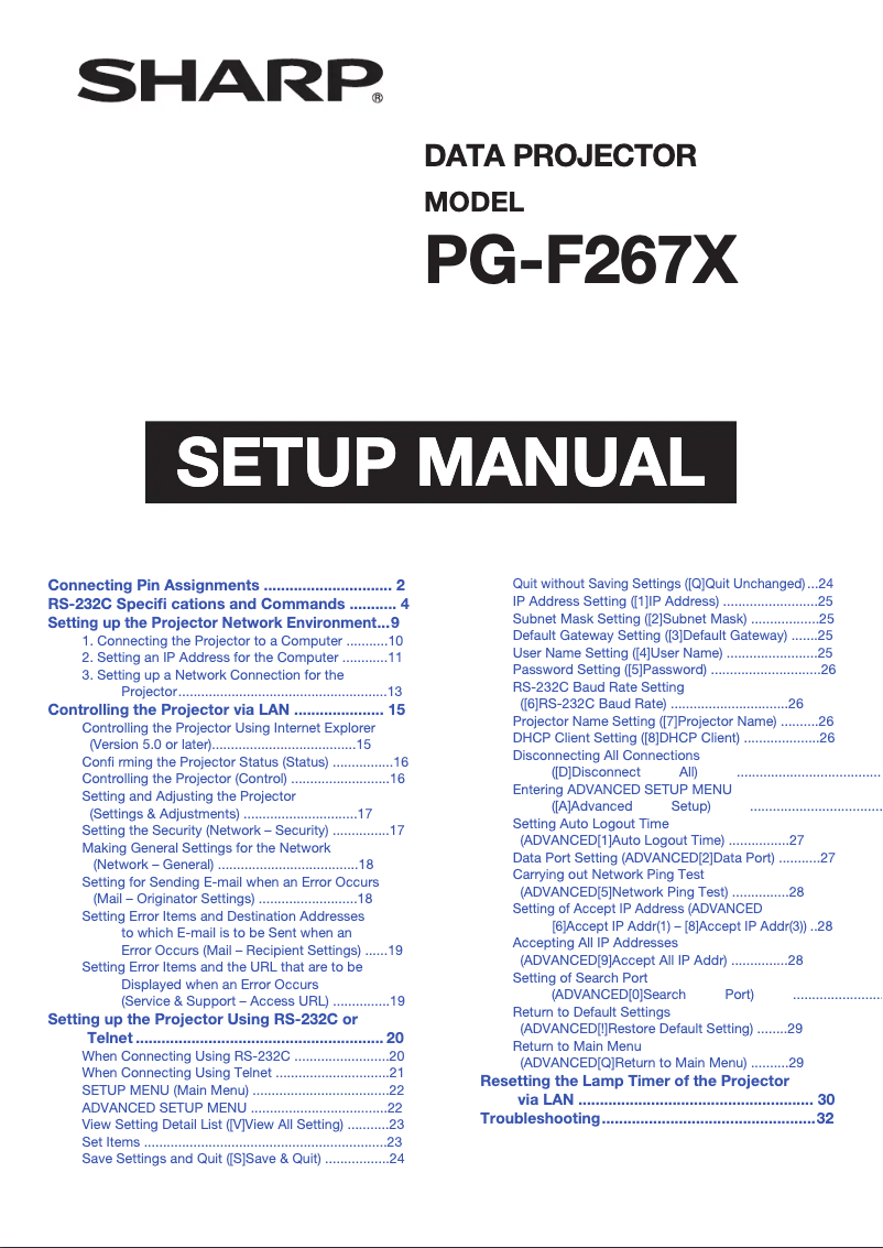 Image de la première page du manuel de l'appareil PGF-267X