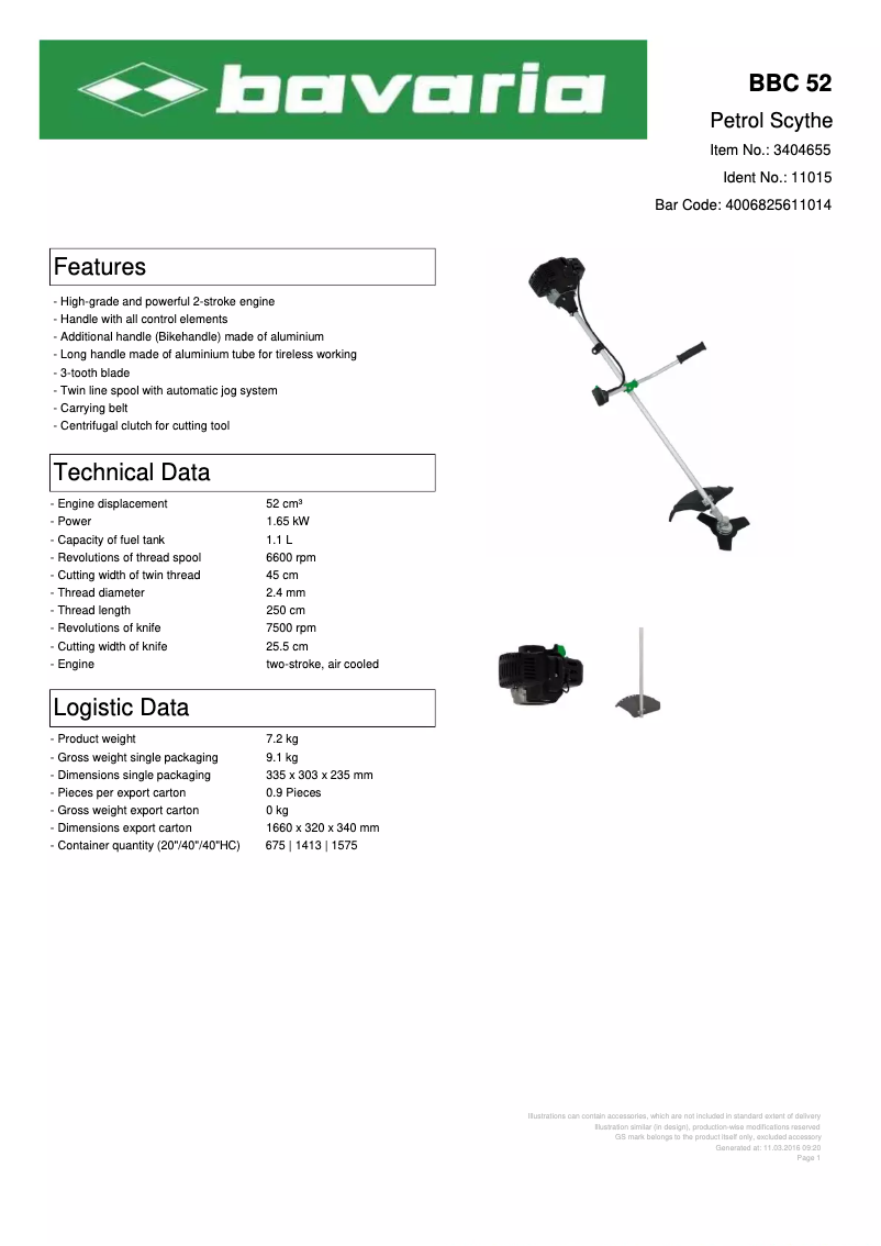 Page n°1 - Fiche technique Bavaria BBC 52