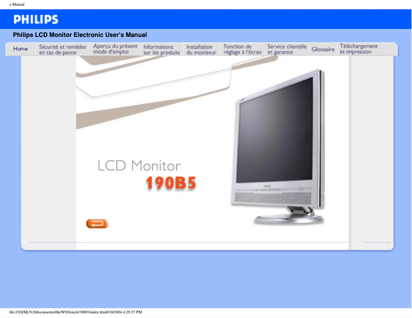 Page n°1 - Manuel utilisateur Philips 190B5