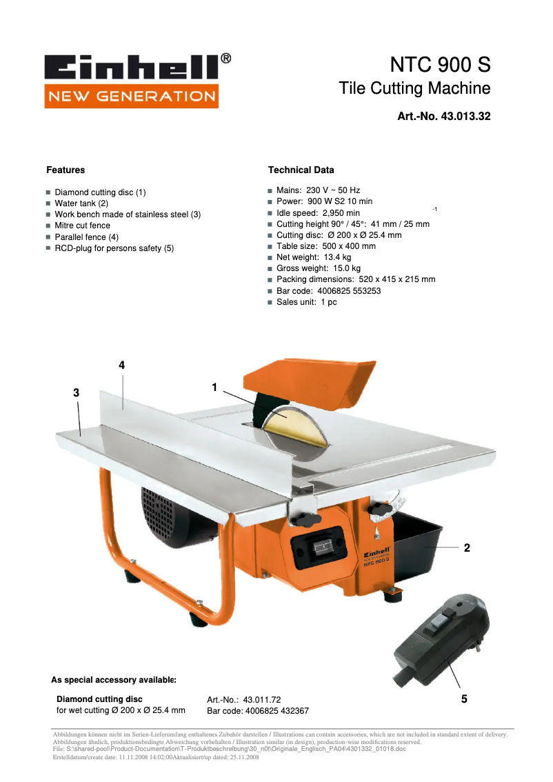 Page n°1 - Manuel utilisateur Einhell NTC 900 S