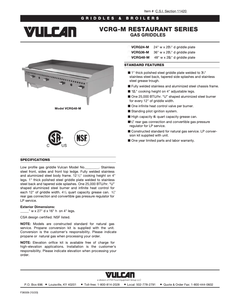 Page n°1 - Fiche technique Vulcan VCRG48-M