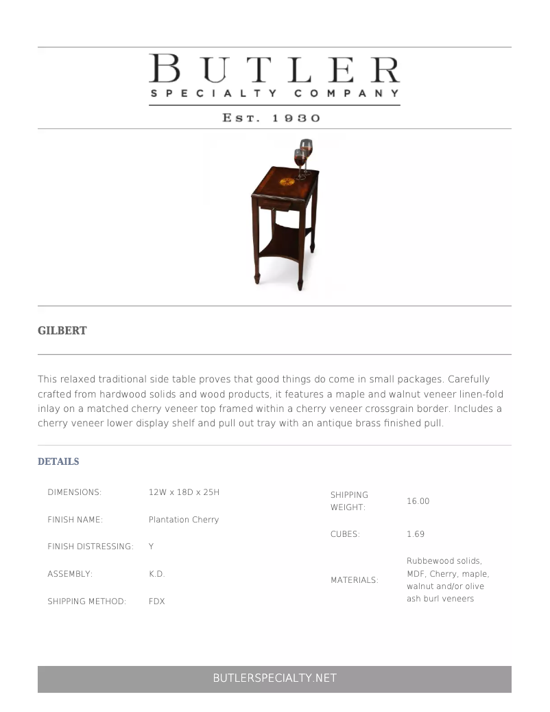 Page 1 de la notice Manuel utilisateur Butler Gilbert