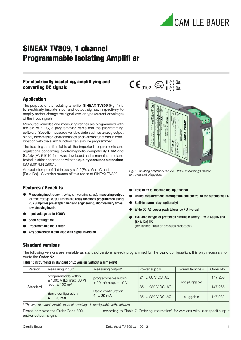 Image de la première page du manuel de l'appareil SINEAX TV809