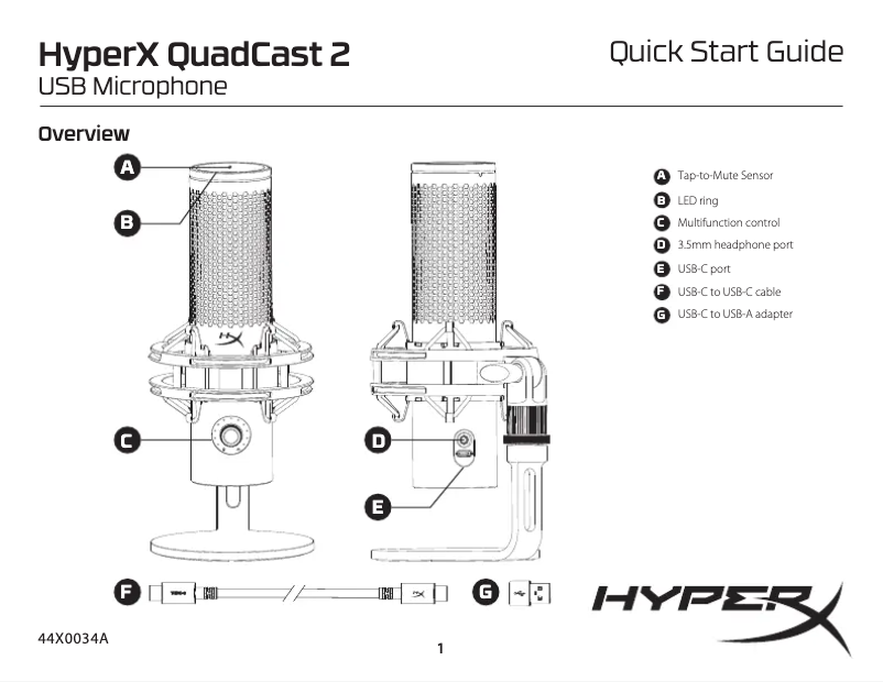 Page 1 de la notice Manuel utilisateur HyperX QuadCast 2