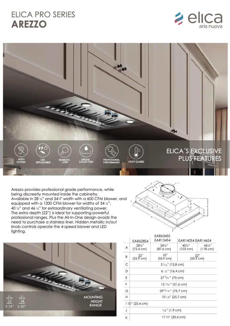 Page 1 de la notice Fiche technique Elica Arezzo EAR634SS