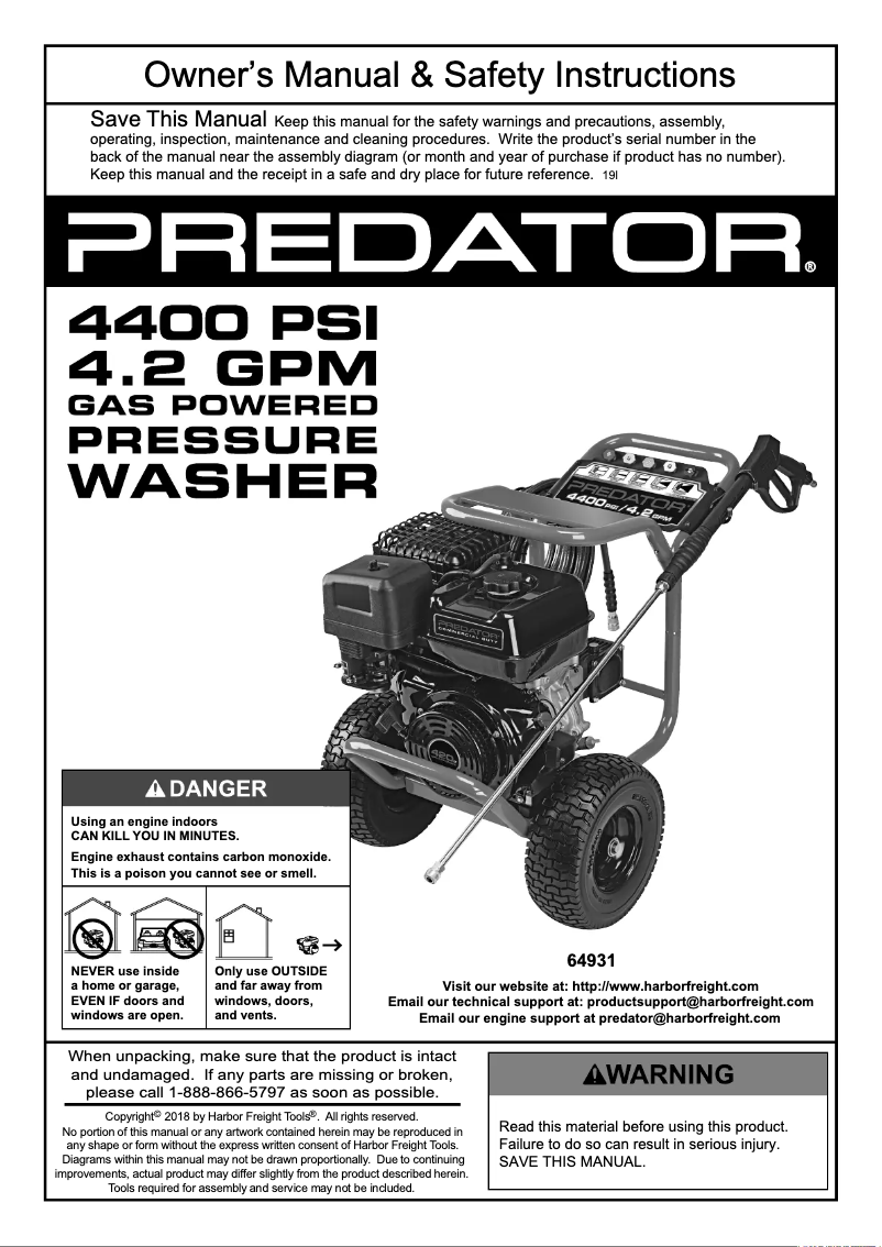 Image de la première page du manuel de l'appareil Predator 4400 PSI / 4.2 GPM