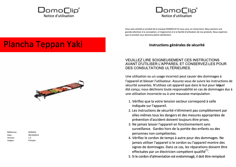 Page n°1 - Manuel utilisateur Domoclip DOM231