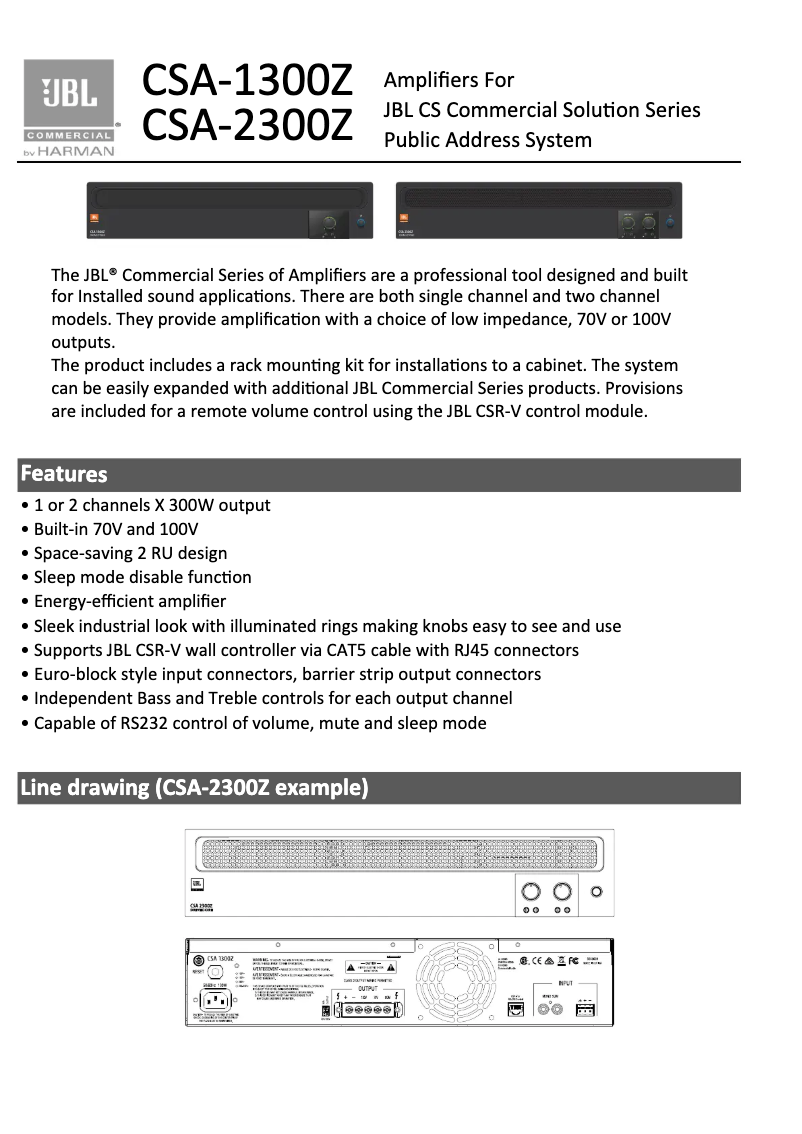 Page 1 de la notice Fiche technique JBL CSA 2300Z
