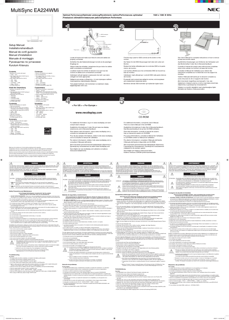 Page 1 de la notice Manuel utilisateur NEC MultiSync EA224WMi