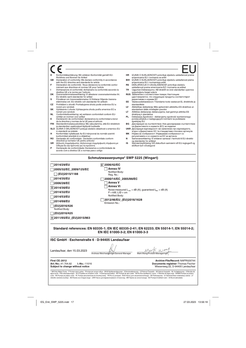 Image de la première page du manuel de l'appareil SWP 5225